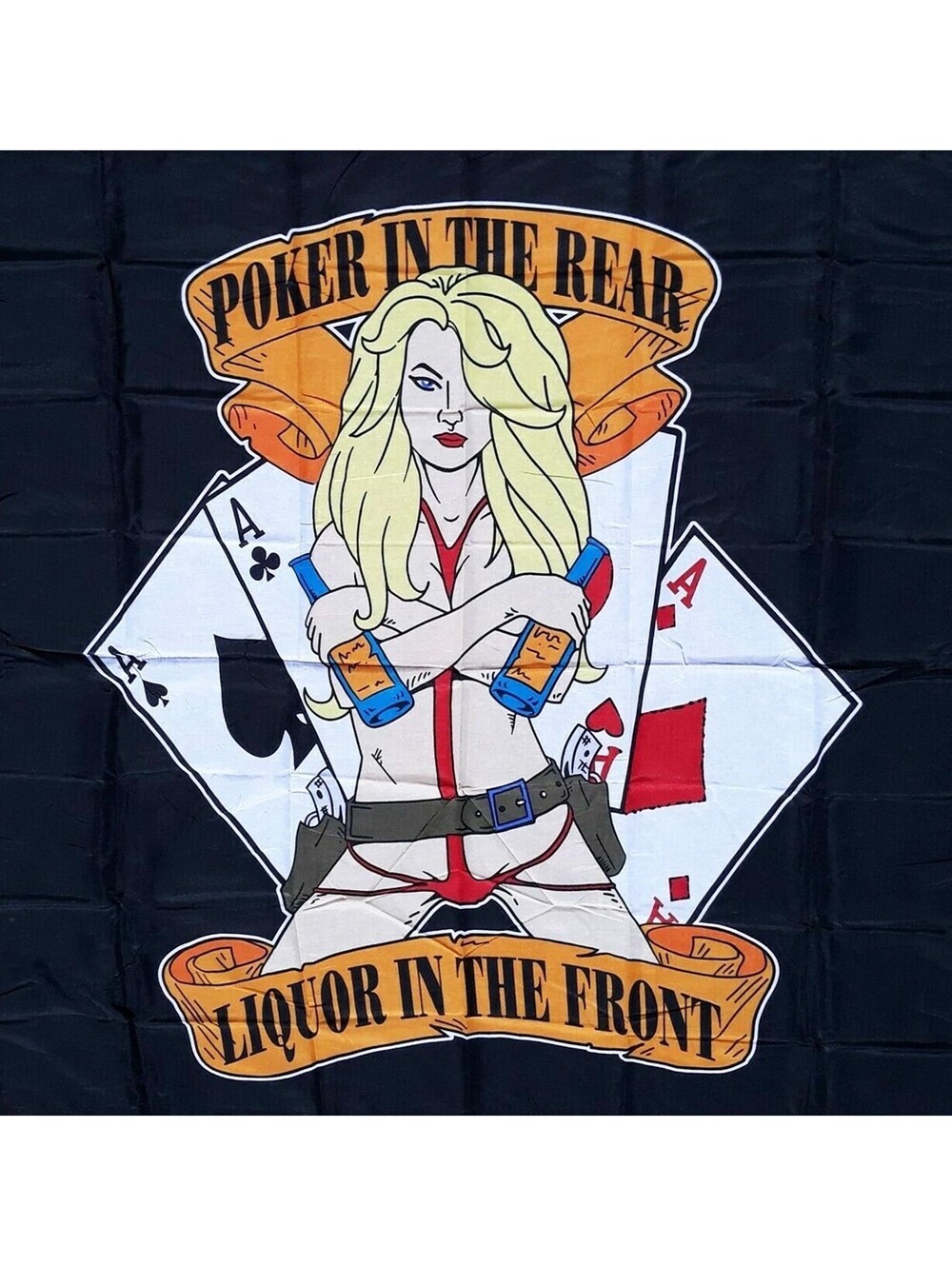 POKER IN THE REAR.. Wall Banner Tapestry Flag vintage motorcycle club man cave